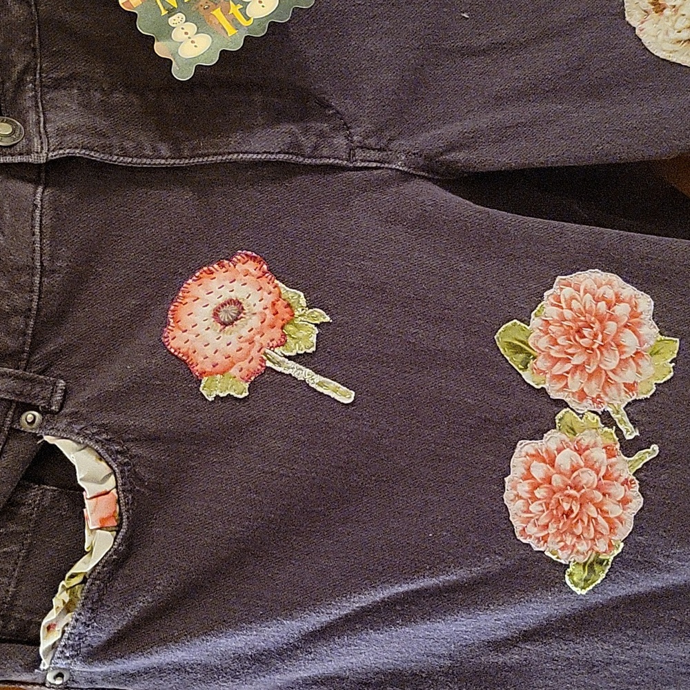 HAND CRAFTED Jeans UPCYCLED Purple Denim Embroidery Floral Applique Size 12 - Picture 6 of 17